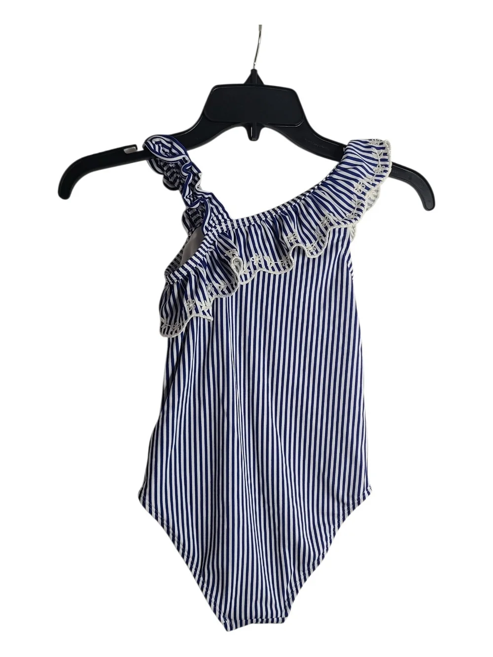 ​Gymboree Girls Blue White Striped One Shoulder Ruffle Swimsuit Size 8